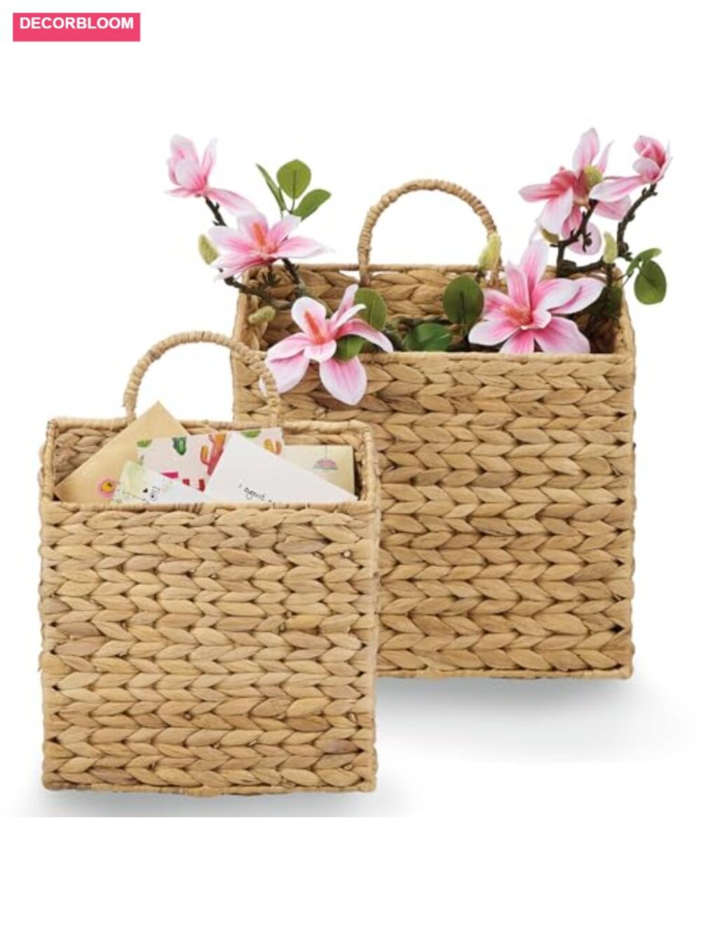 Set of 2 Woven Hanging Baskets for Wall Storage and Decor